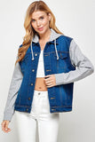 Blue Age Women’s Denim Jacket with Fleece Hoodie – Casual Boyfriend Fit - Rosa Apparel