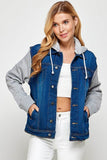 Blue Age Women’s Denim Jacket with Fleece Hoodie – Casual Boyfriend Fit - Rosa Apparel