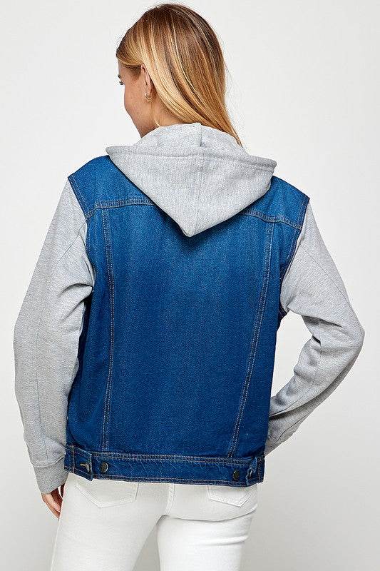 Blue Age Women’s Denim Jacket with Fleece Hoodie – Casual Boyfriend Fit - Rosa Apparel
