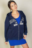 Brooklyn New York Graphic Drop Shoulder Zipper Up Hoodie - Rosa Apparel