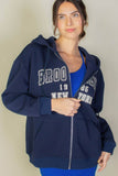Brooklyn New York Graphic Drop Shoulder Zipper Up Hoodie - Rosa Apparel