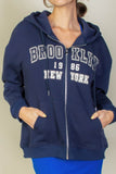 Brooklyn New York Graphic Drop Shoulder Zipper Up Hoodie - Rosa Apparel