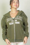 Brooklyn New York Graphic Drop Shoulder Zipper Up Hoodie - Rosa Apparel