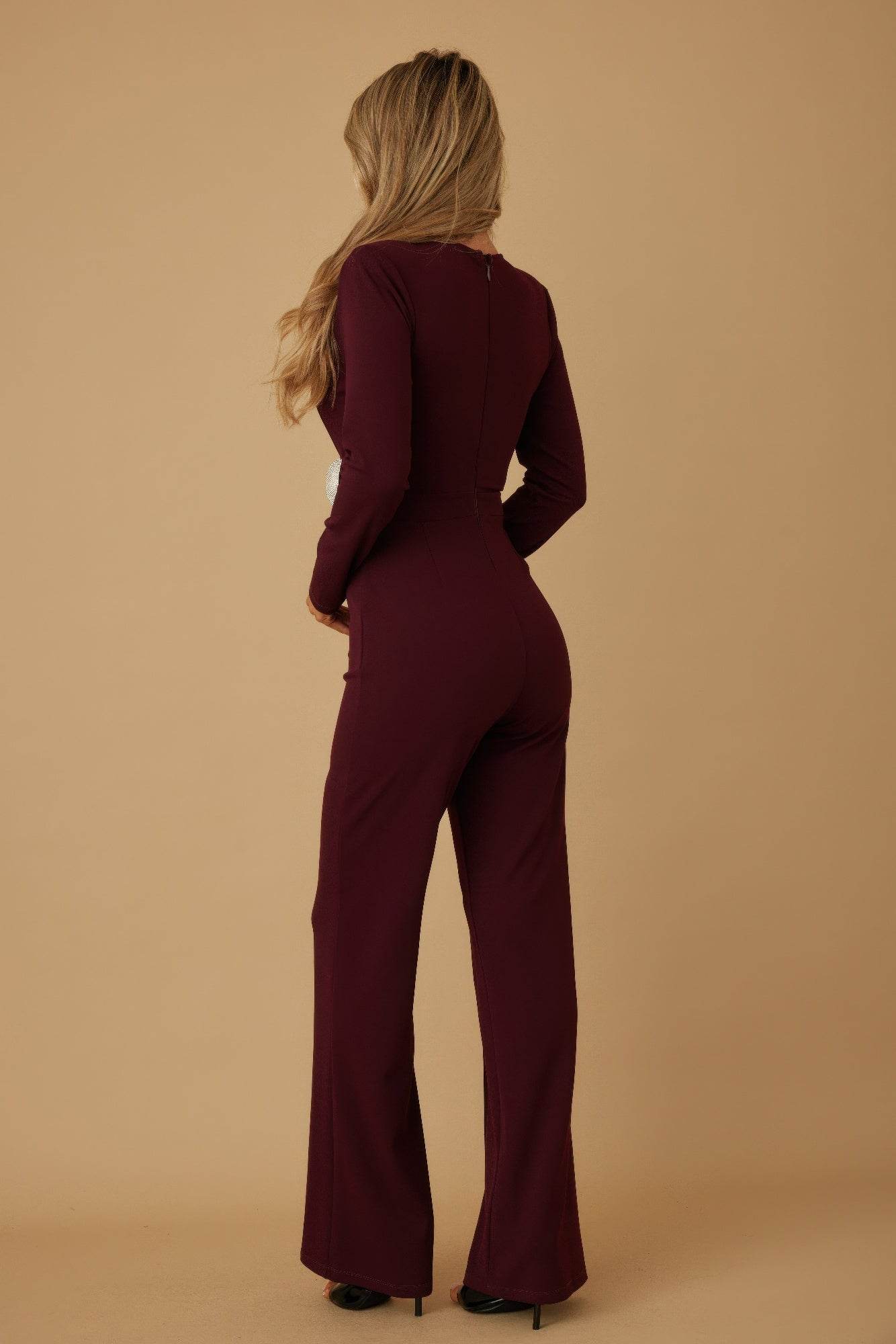 Burgundy Oval Crystal Stone Wrap Jumpsuit – Rosa Apparel - Rosa Apparel