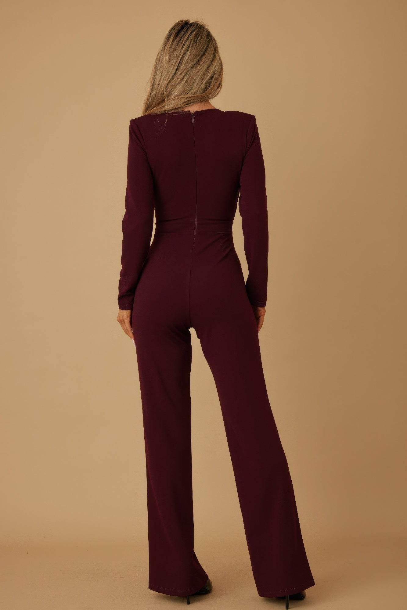 Burgundy Oval Crystal Stone Wrap Jumpsuit – Rosa Apparel - Rosa Apparel