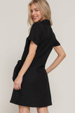 Button Down Side Bow Mini Dress – Black Linen Effect | Rosa Apparel - Rosa Apparel