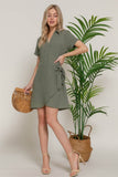 Button Down Side Bow Mini Dress – Olive Linen Effect | Rosa Apparel - Rosa Apparel