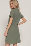 Button Down Side Bow Mini Dress – Olive Linen Effect | Rosa Apparel - Rosa Apparel