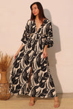Lucca Leaf Kimono Maxi Dress – Tropical Leaf Print Resort Maxi Dress for Women