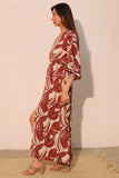 Lucca Leaf Kimono Maxi Dress – Tropical Leaf Print Resort Maxi Dress for Women