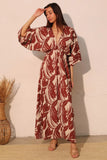 Lucca Leaf Kimono Maxi Dress – Tropical Leaf Print Resort Maxi Dress for Women