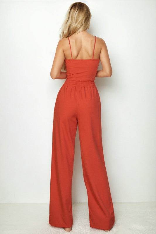Capella Casual Bustier Cami Top & Slant Straight Pants Set - Rosa Apparel
