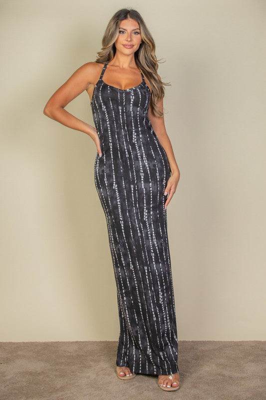 Tie Dye Printed Cami Bodycon Maxi Dress - Rosa Apparel