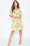 Casual Floral V-Neck Short Sleeves Ruffle Dress by EG Fashion - Rosa Apparel