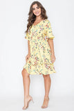 Casual Floral V-Neck Short Sleeves Ruffle Dress by EG Fashion - Rosa Apparel