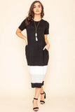 Casual Short Sleeves Round Neck Color Block Calf Length Dress by EG Fashion - Rosa Apparel