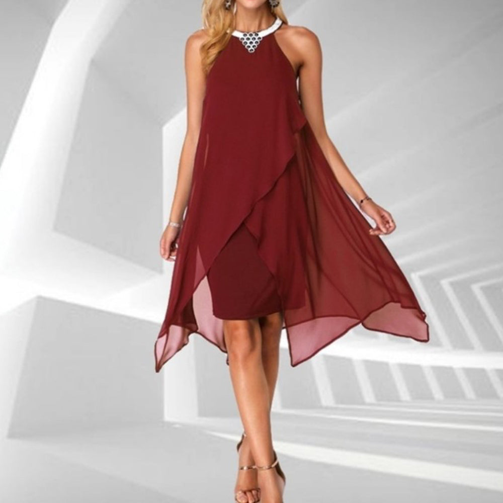 Chiffon Halter Mini Dress Sleeveless Cocktail Gown  Rosa Apparel