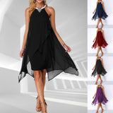 Chiffon Halter Neck Mini Dress Sleeveless Cocktail Gown