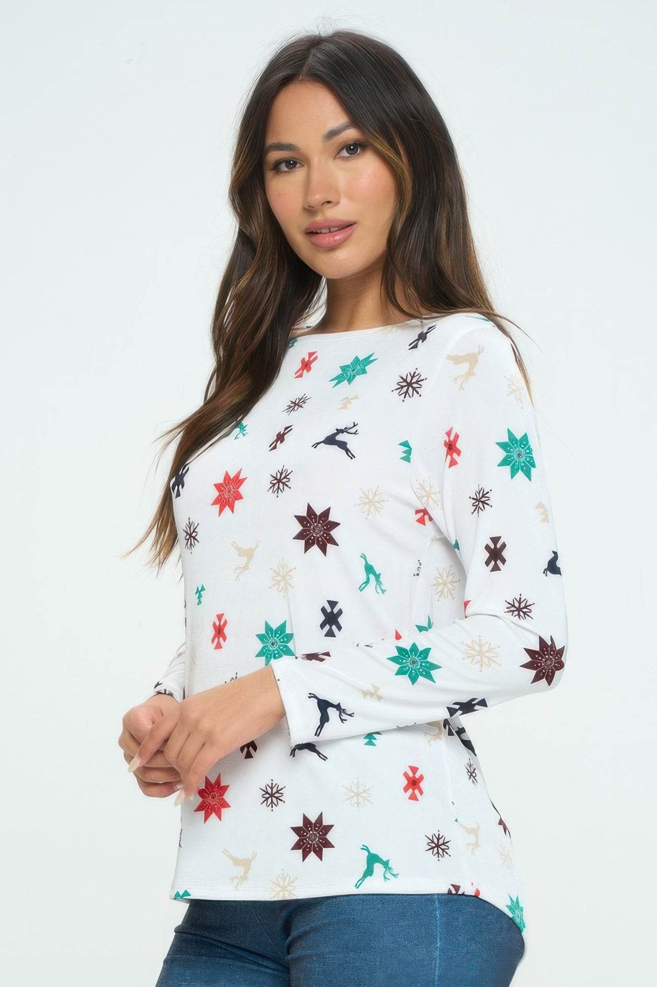 Christmas High-Low Top – Festive Scoop Neck Holiday Shirt - Rosa Apparel