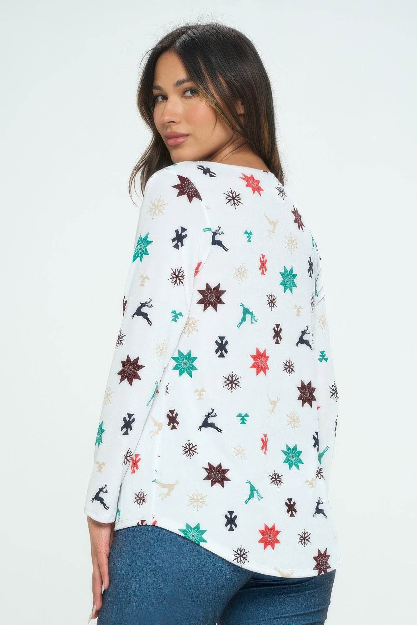 Christmas High-Low Top – Festive Scoop Neck Holiday Shirt - Rosa Apparel