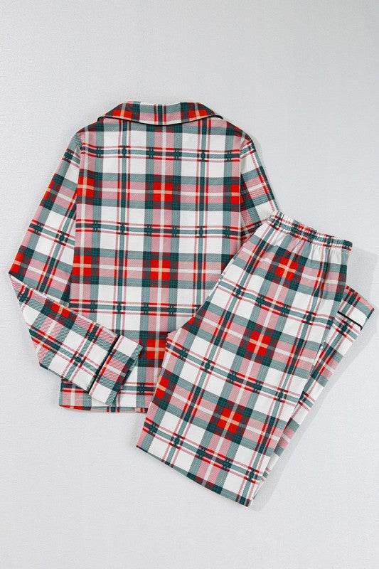 Christmas Plaid Two-Piece Long Sleeve Pajamas Set – Women’s Holiday PJs by Rosa Apparel - Rosa Apparel
