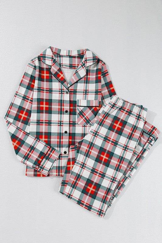 Christmas Plaid Two-Piece Long Sleeve Pajamas Set – Women’s Holiday PJs by Rosa Apparel - Rosa Apparel