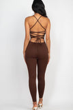 Capella Crisscross Open Back Round Neck Bodycon Jumpsuit - Rosa Apparel