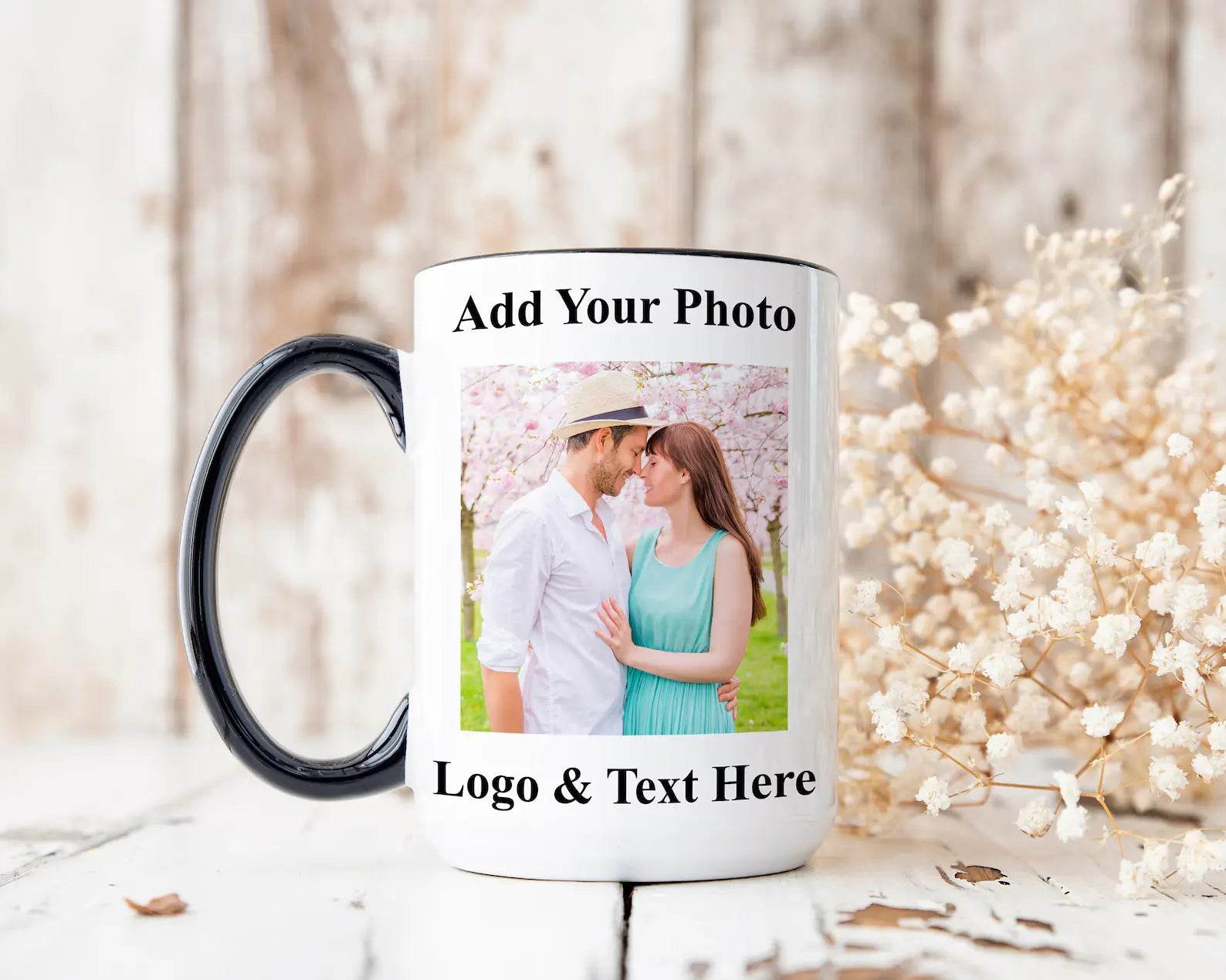 Custom Coffee Mug with Photo, Personalized Picture Coffee Cup, Anniversary Mug Gift for Him / Her, Customizable Logo-Text Mug - Rosa Apparel