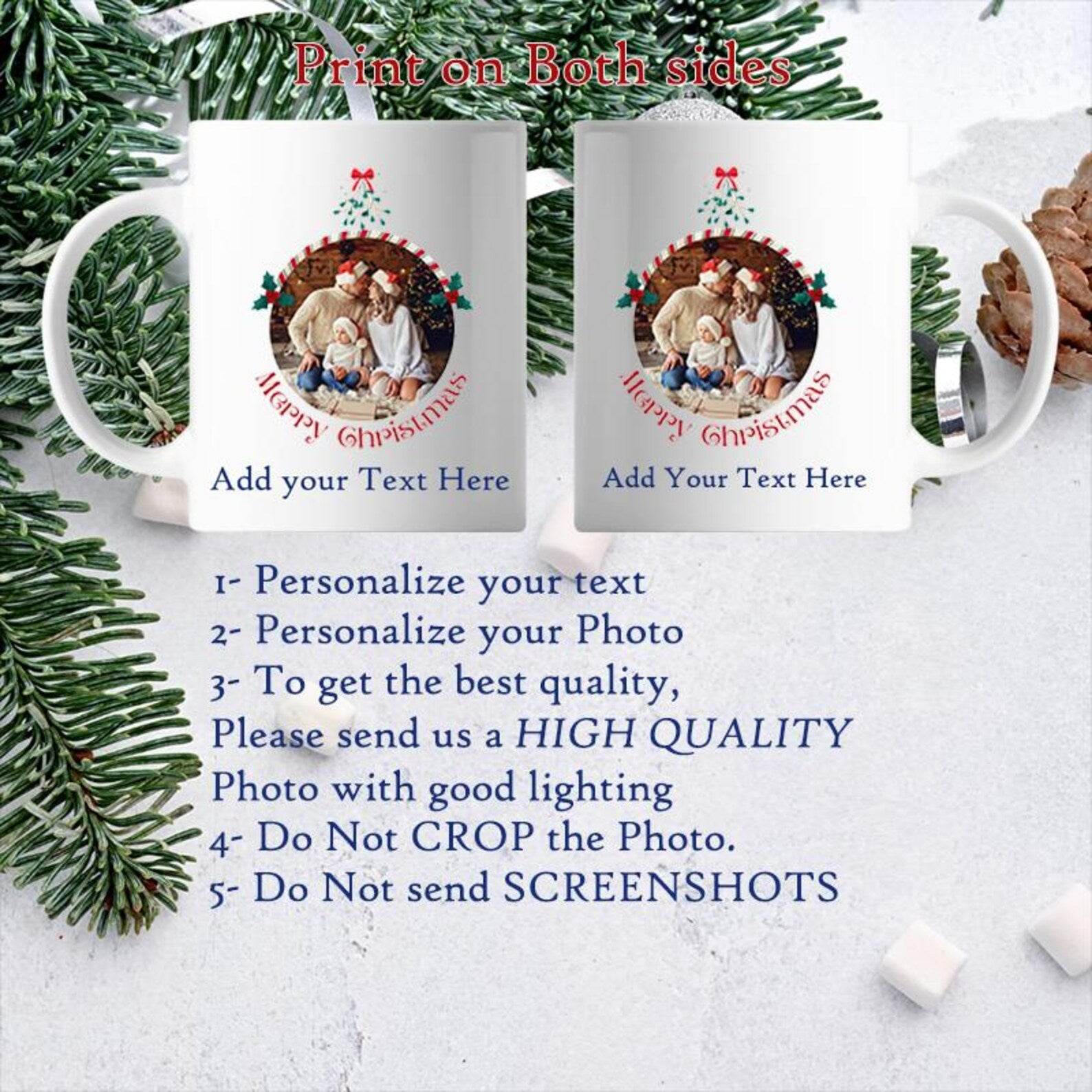 Custom Coffee Mug with Photo, Personalized Picture Coffee Cup, Christmas Mug Gift for Him / Her, Customizable Logo-Text Mug - Rosa Apparel