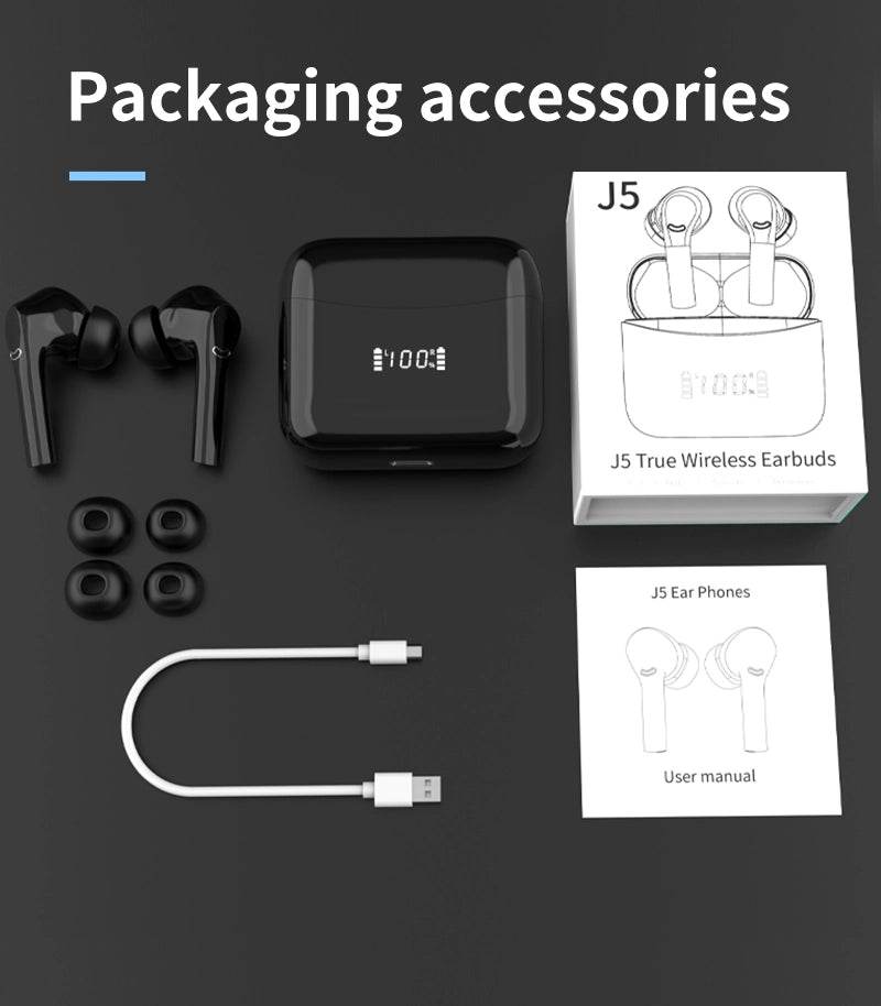 DZ-iTech Wireless Earbuds J5 Pro, ANC+ENC, Noise Cancelling Headsets TWS BT5.3. 36H of Usage time, LCD Power Display - Rosa Apparel