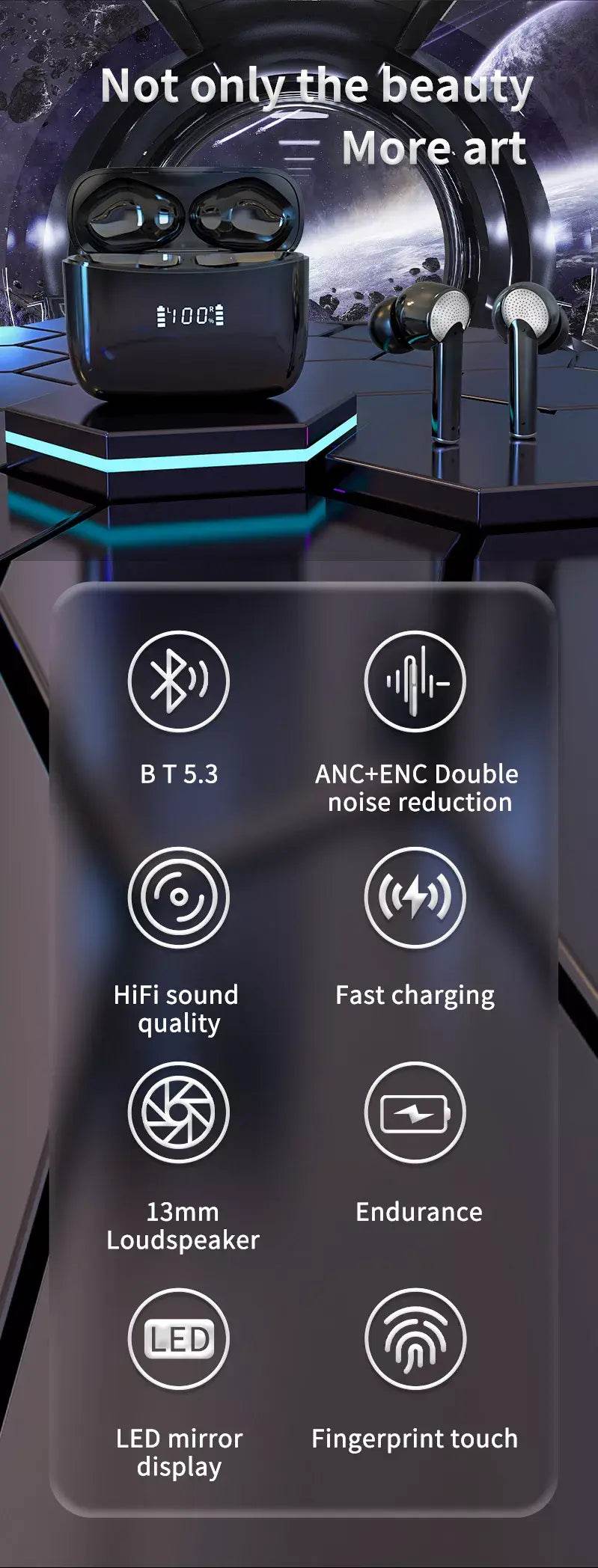 DZ-iTech Wireless Earbuds J8 Pro ANC ENC Double Noise Cancelling Headsets TWS BT5.3 - Rosa Apparel