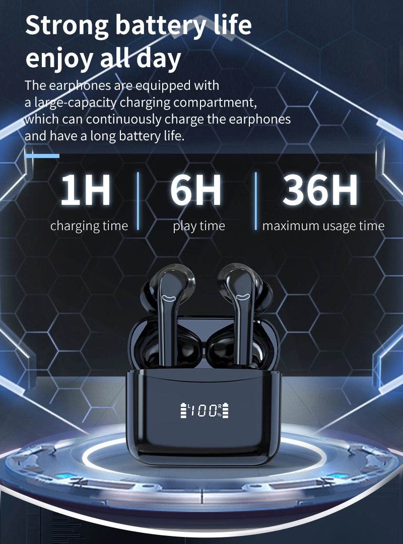 DZ-iTech Wireless Earbuds J5 Pro, ANC+ENC, Noise Cancelling Headsets TWS BT5.3. 36H of Usage time, LCD Power Display - Rosa Apparel