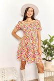 Devine Smocked Sweetheart Neck Flounce Sleeve Mini Dress - Rosa Apparel