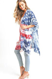 Distressed American Flag 4th of July Printed Long Kimono - Rosa Apparel