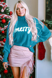 Double Take Full Size Merry Christmas Turtleneck Long Sleeve Sweater - Rosa Apparel