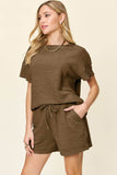 Double Take Full Size Texture Short Sleeve T-Shirt and Drawstring Shorts Set - Rosa Apparel