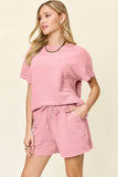 Double Take Full Size Texture Short Sleeve T-Shirt and Drawstring Shorts Set - Rosa Apparel