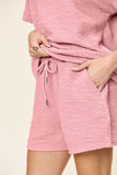 Double Take Full Size Texture Short Sleeve T-Shirt and Drawstring Shorts Set - Rosa Apparel