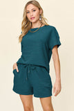 Double Take Full Size Texture Short Sleeve T-Shirt and Drawstring Shorts Set - Rosa Apparel