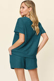 Double Take Full Size Texture Short Sleeve T-Shirt and Drawstring Shorts Set - Rosa Apparel
