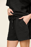 Double Take Full Size Texture Short Sleeve T-Shirt and Drawstring Shorts Set - Rosa Apparel