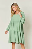 Double Take Full Size V-Neck Balloon Sleeve Tiered Dress with Pockets - Rosa Apparel