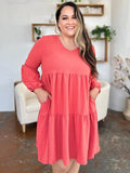 Double Take Full Size V-Neck Balloon Sleeve Tiered Dress with Pockets - Rosa Apparel