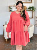 Double Take Full Size V-Neck Balloon Sleeve Tiered Dress with Pockets - Rosa Apparel