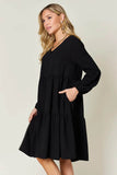 Double Take Full Size V-Neck Balloon Sleeve Tiered Dress with Pockets - Rosa Apparel