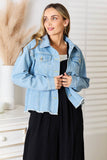 Double Take Raw Hem Dropped Shoulder Denim Jacket - Rosa Apparel