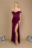 Dylan & Davids Corset Satin Off Shoulder Prom Dress with High Slit and Strappy Back DD1249