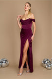 Dylan & Davids Corset Satin Off Shoulder Prom Dress with High Slit and Strappy Back DD1249