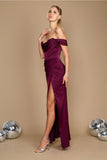 Dylan & Davids Corset Satin Off Shoulder Prom Dress with High Slit and Strappy Back DD1249