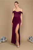 Dylan & Davids Corset Satin Off Shoulder Prom Dress with High Slit and Strappy Back DD1249